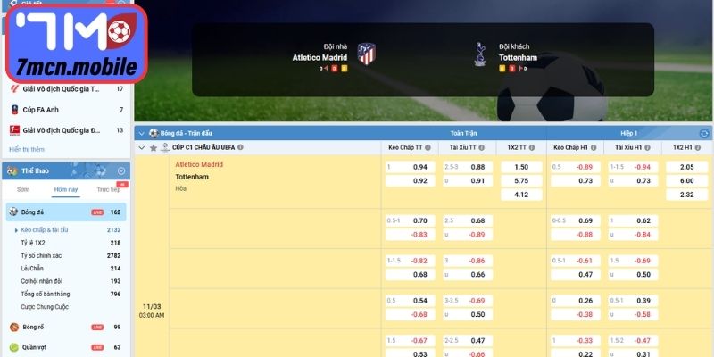 Kèo tài xỉu trận Atletico Madrid vs Tottenham Hotspur (03:00 11/03, C1)